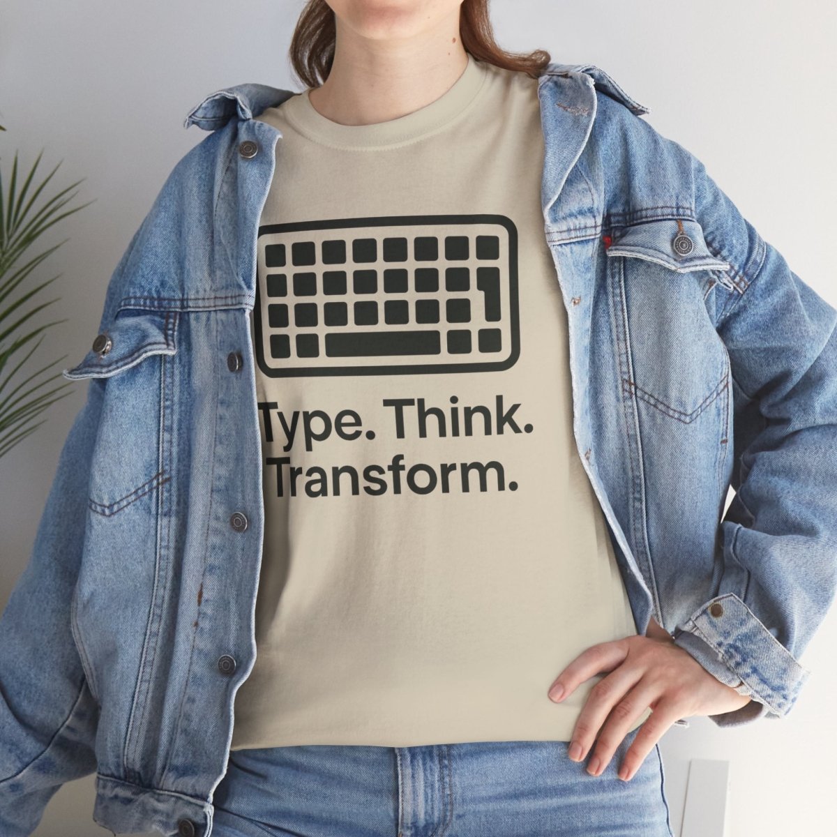 "Type. Think Transform." Inspirational Cotton Tee, Gift for Writers, Creative Minds, Motivational Apparel - AI Tee Hero