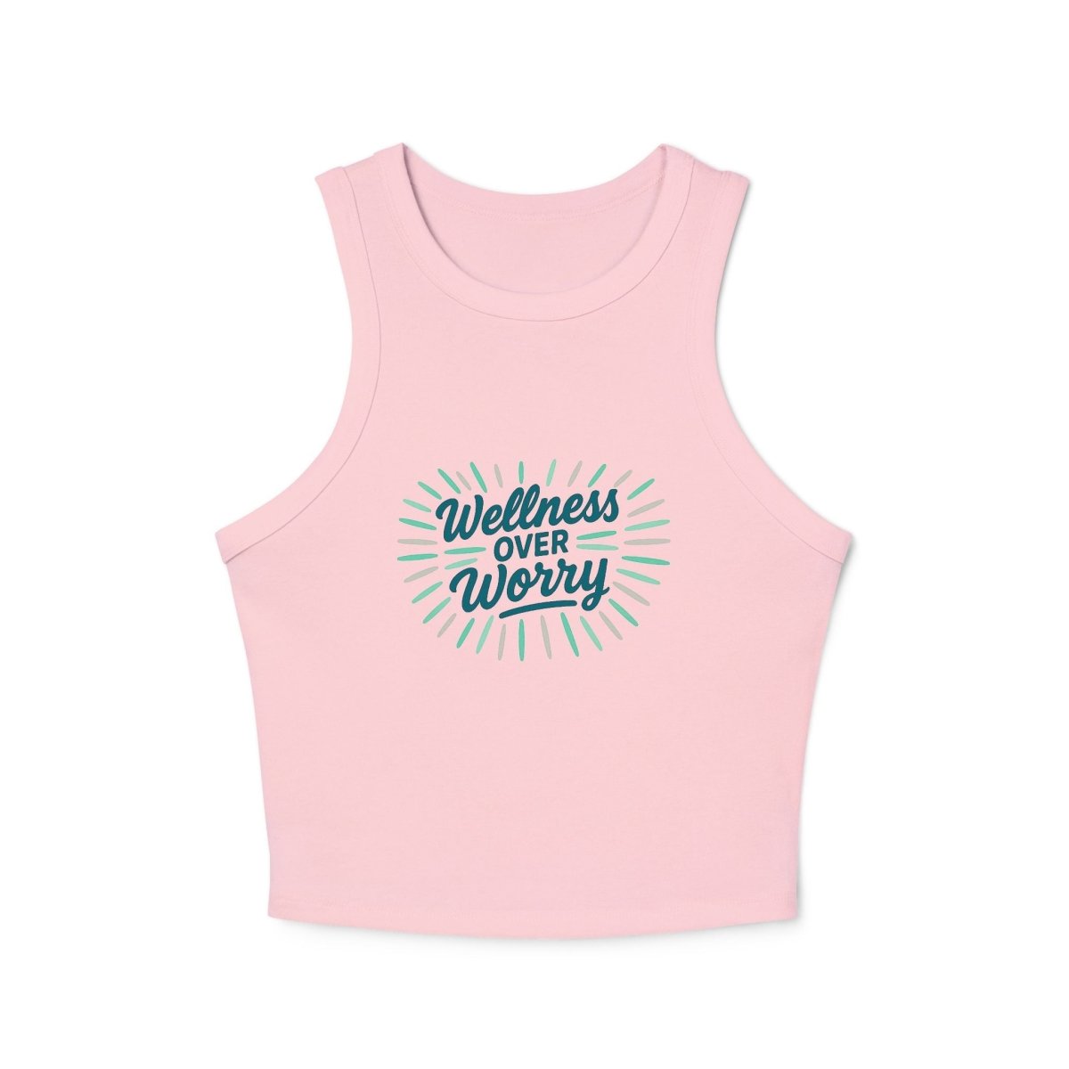 "Wellness Over Worry" Women's Micro Rib Racer Tank Top, Motivational Workout Top, Fitness Apparel, Casual Summer Top, Yoga Tank, Gift for Wellness Enthusiasts MINDSet Colorway 2 - AI Tee Hero