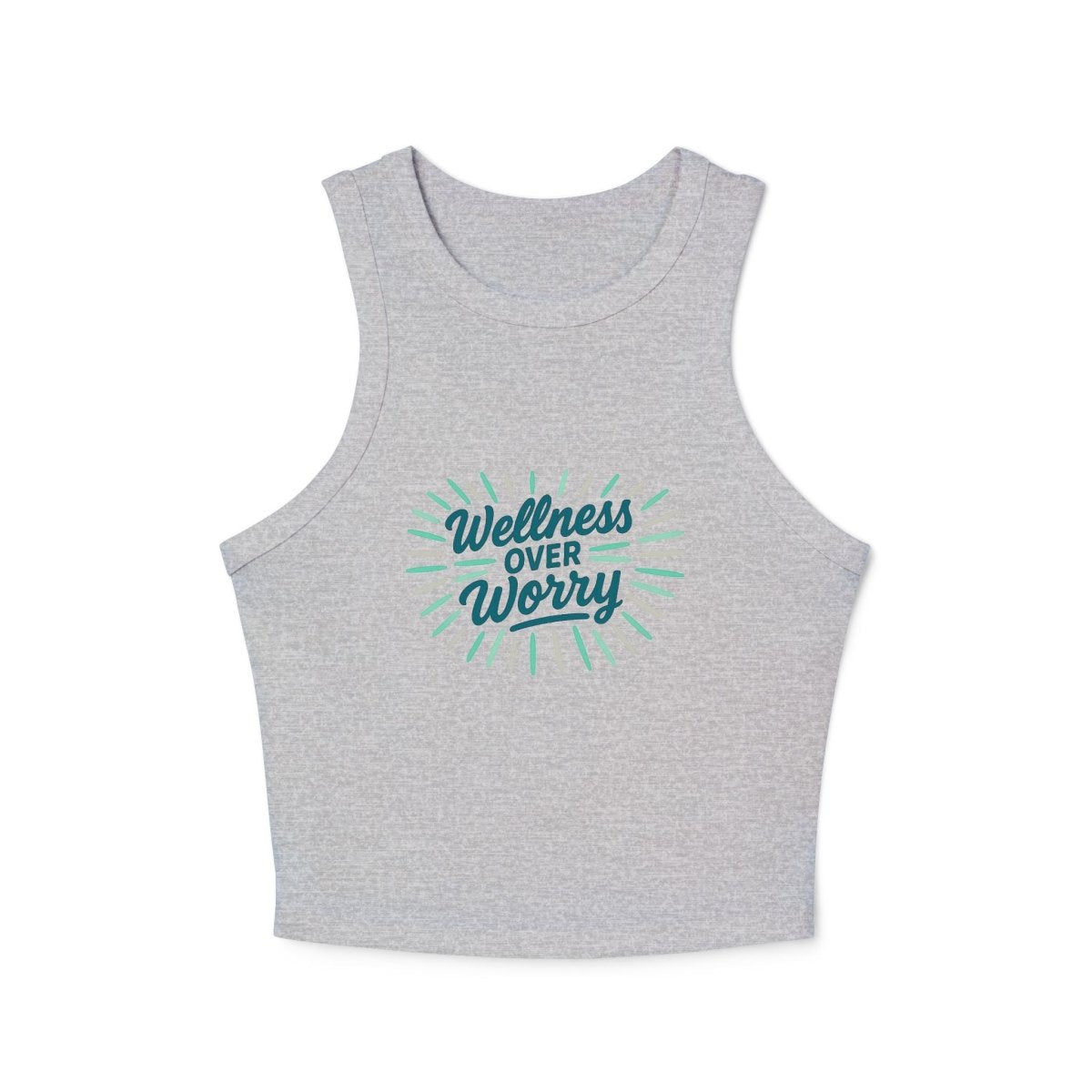 "Wellness Over Worry" Women's Micro Rib Racer Tank Top, Motivational Workout Top, Fitness Apparel, Casual Summer Top, Yoga Tank, Gift for Wellness Enthusiasts MINDSet Colorway 2 - AI Tee Hero