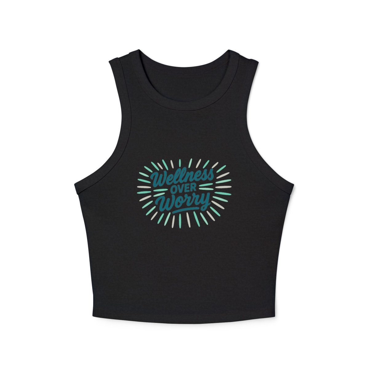 "Wellness Over Worry" Women's Micro Rib Racer Tank Top, Motivational Workout Top, Fitness Apparel, Casual Summer Top, Yoga Tank, Gift for Wellness Enthusiasts MINDSet Colorway 2 - AI Tee Hero