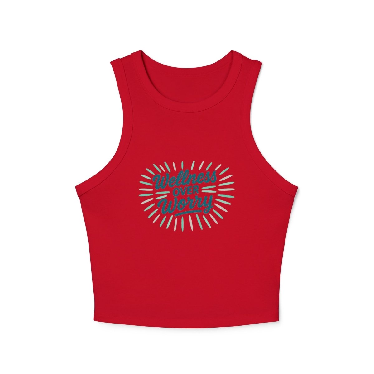 "Wellness Over Worry" Women's Micro Rib Racer Tank Top, Motivational Workout Top, Fitness Apparel, Casual Summer Top, Yoga Tank, Gift for Wellness Enthusiasts MINDSet Colorway 2 - AI Tee Hero