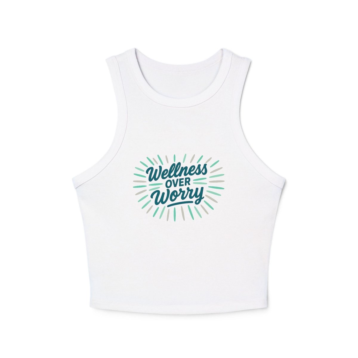 "Wellness Over Worry" Women's Micro Rib Racer Tank Top, Motivational Workout Top, Fitness Apparel, Casual Summer Top, Yoga Tank, Gift for Wellness Enthusiasts MINDSet Colorway 2 - AI Tee Hero
