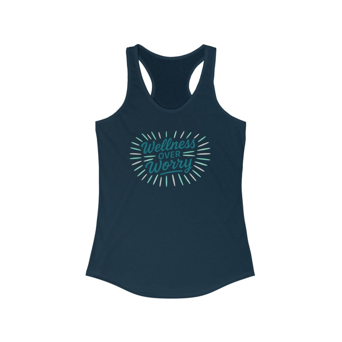 "Wellness Over Worry" Women's Racerback Tank, Motivational Workout Top, Exercise Shirt, Fitness Apparel, Gift for Her MINDSet Colorway 3 - AI Tee Hero