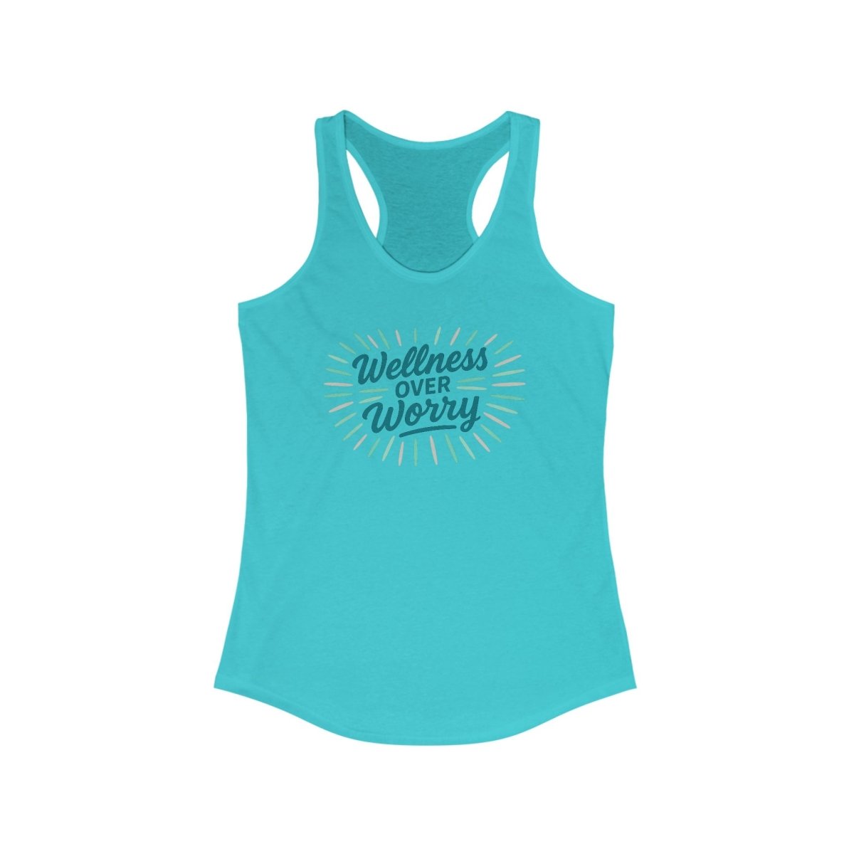"Wellness Over Worry" Women's Racerback Tank, Motivational Workout Top, Exercise Shirt, Fitness Apparel, Gift for Her MINDSet Colorway 3 - AI Tee Hero