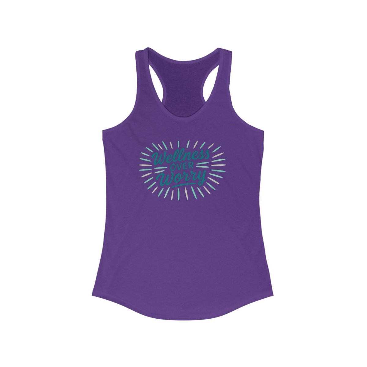 "Wellness Over Worry" Women's Racerback Tank, Motivational Workout Top, Exercise Shirt, Fitness Apparel, Gift for Her MINDSet Colorway 3 - AI Tee Hero