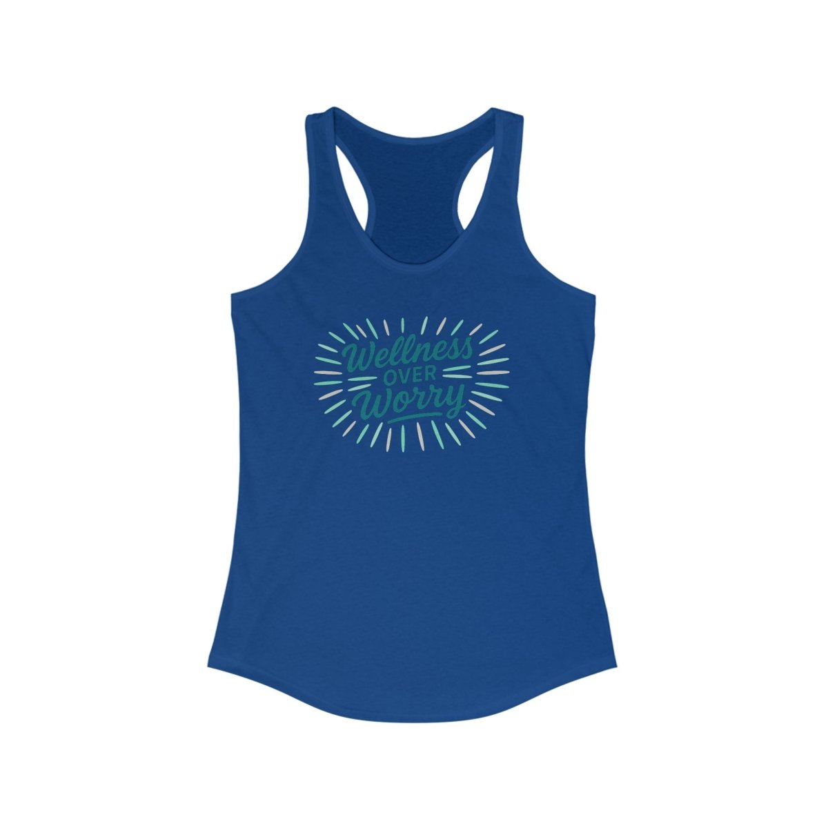"Wellness Over Worry" Women's Racerback Tank, Motivational Workout Top, Exercise Shirt, Fitness Apparel, Gift for Her MINDSet Colorway 3 - AI Tee Hero