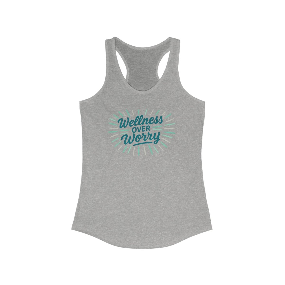 "Wellness Over Worry" Women's Racerback Tank, Motivational Workout Top, Exercise Shirt, Fitness Apparel, Gift for Her MINDSet Colorway 3 - AI Tee Hero