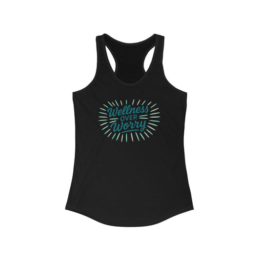 "Wellness Over Worry" Women's Racerback Tank, Motivational Workout Top, Exercise Shirt, Fitness Apparel, Gift for Her MINDSet Colorway 3 - AI Tee Hero