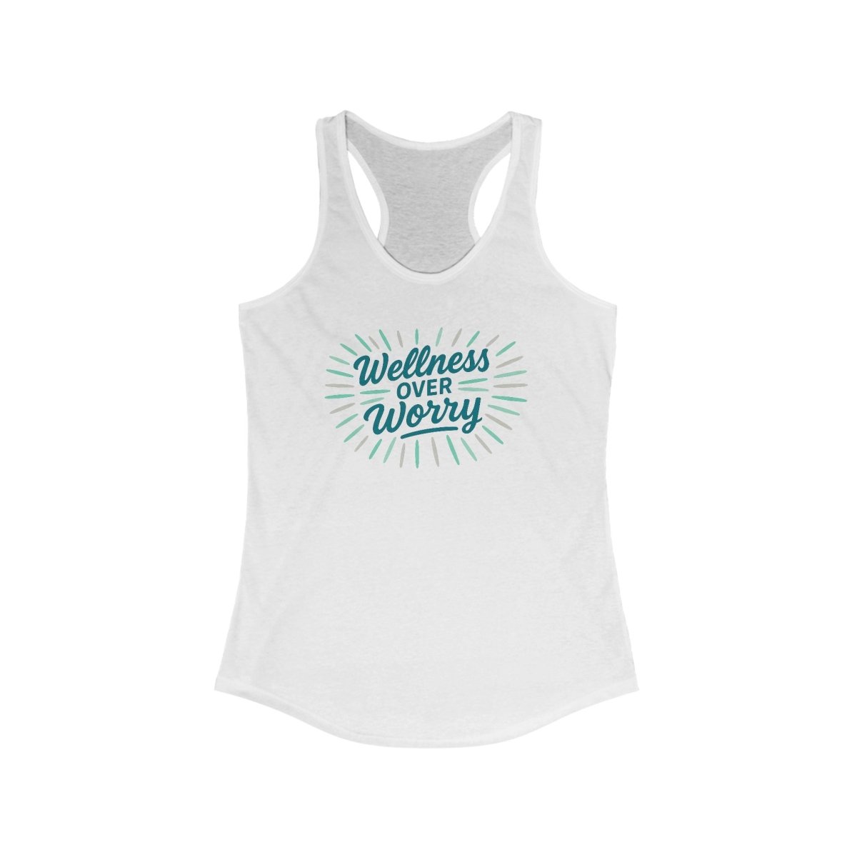 "Wellness Over Worry" Women's Racerback Tank, Motivational Workout Top, Exercise Shirt, Fitness Apparel, Gift for Her MINDSet Colorway 3 - AI Tee Hero