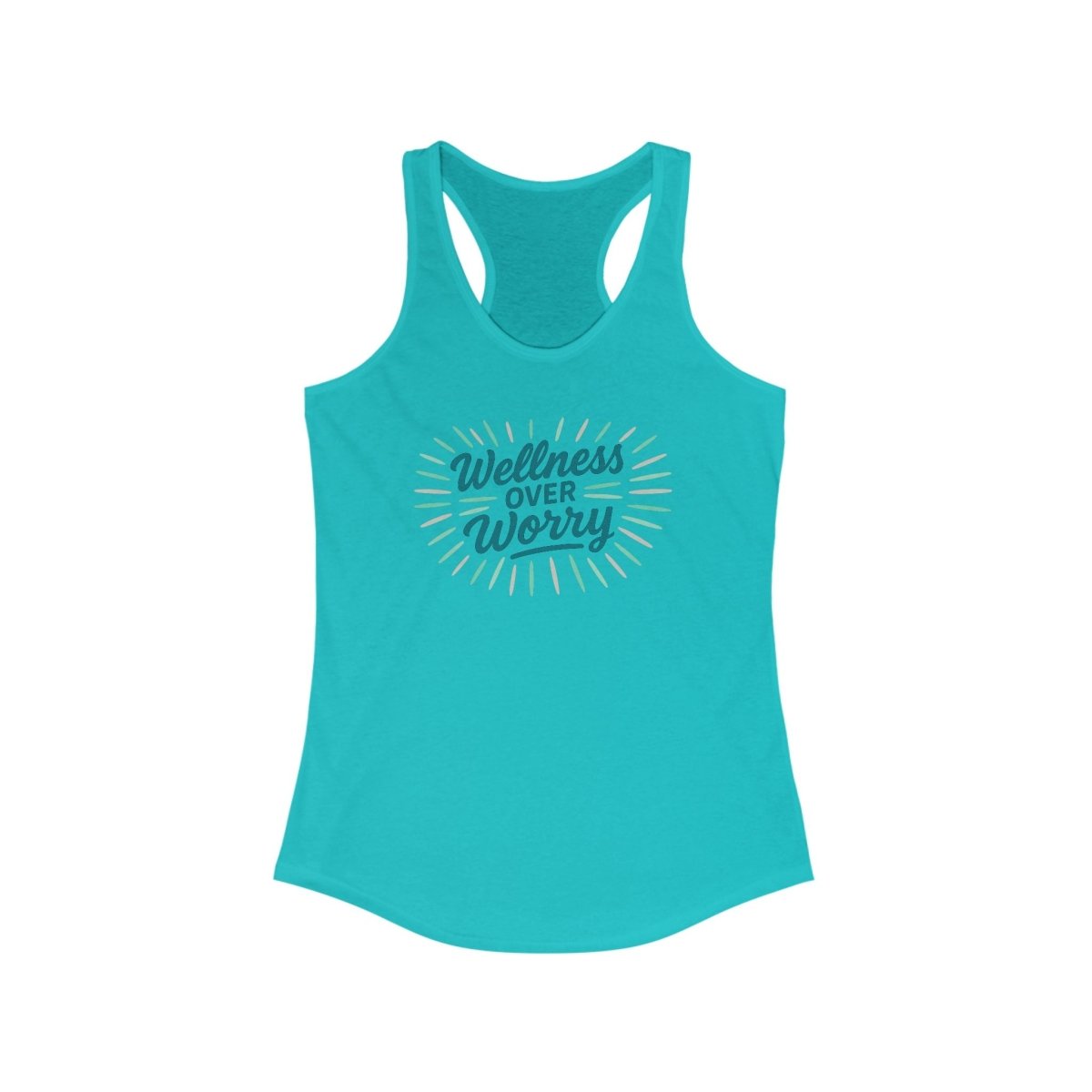 "Wellness Over Worry" Women's Racerback Tank, Motivational Workout Top, Exercise Shirt, Fitness Apparel, Gift for Her MINDSet Colorway 3 - AI Tee Hero