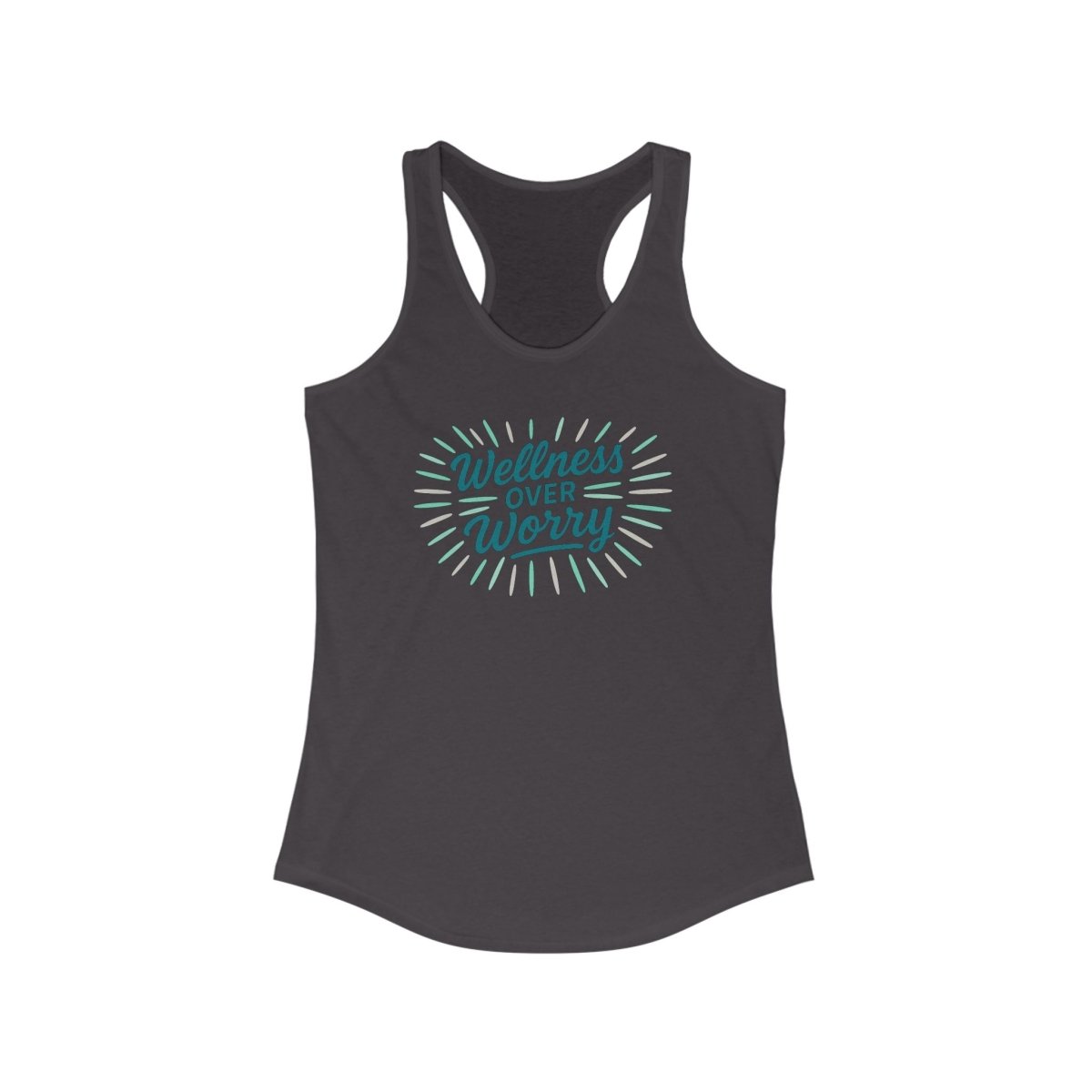 "Wellness Over Worry" Women's Racerback Tank, Motivational Workout Top, Exercise Shirt, Fitness Apparel, Gift for Her MINDSet Colorway 3 - AI Tee Hero
