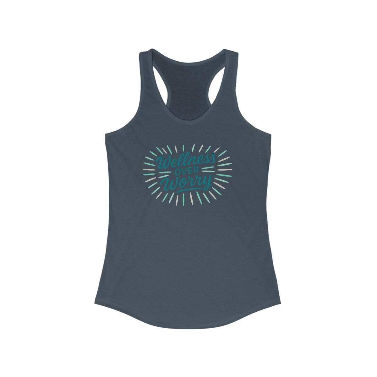 "Wellness Over Worry" Women's Racerback Tank, Motivational Workout Top, Exercise Shirt, Fitness Apparel, Gift for Her MINDSet Colorway 3 - AI Tee Hero