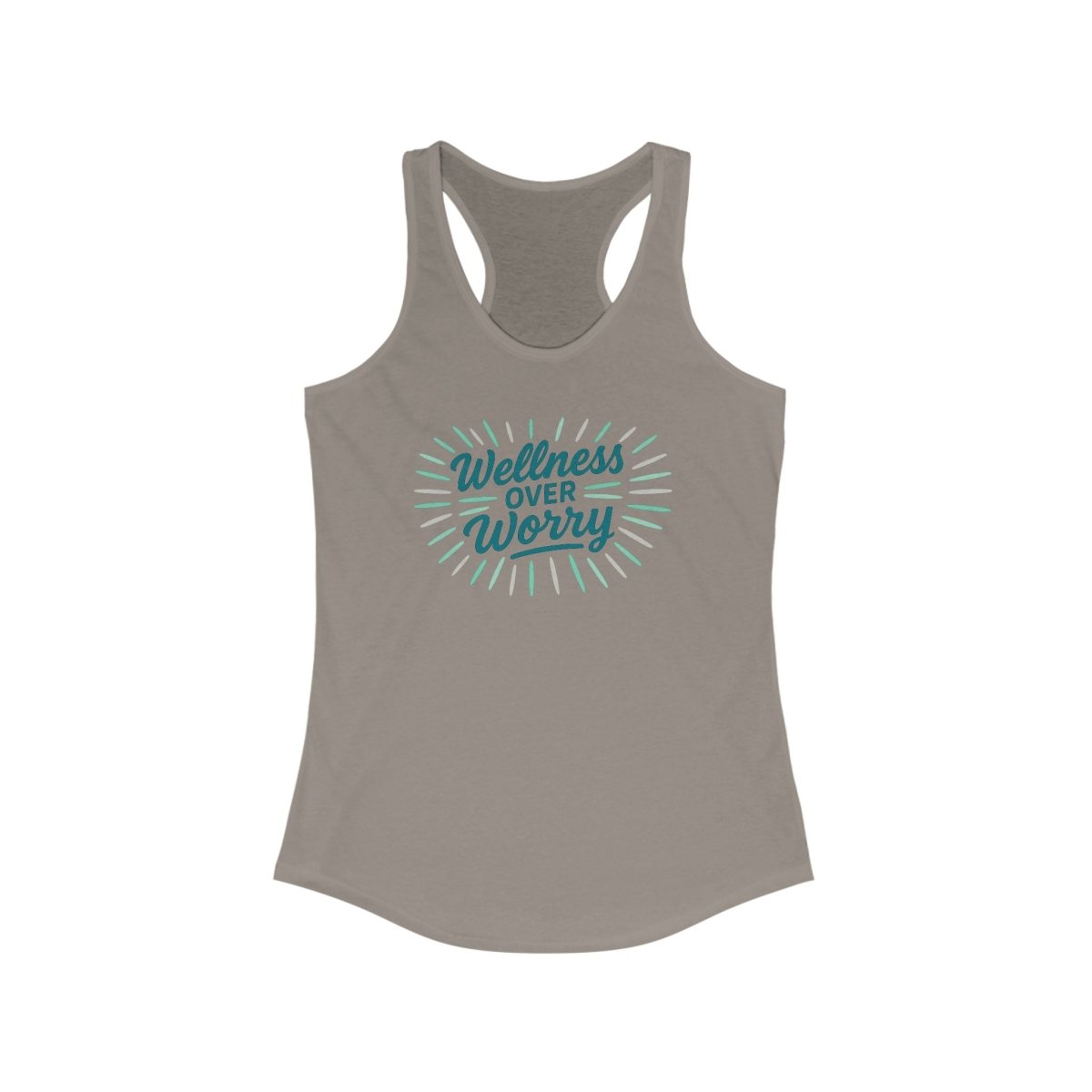"Wellness Over Worry" Women's Racerback Tank, Motivational Workout Top, Exercise Shirt, Fitness Apparel, Gift for Her MINDSet Colorway 3 - AI Tee Hero