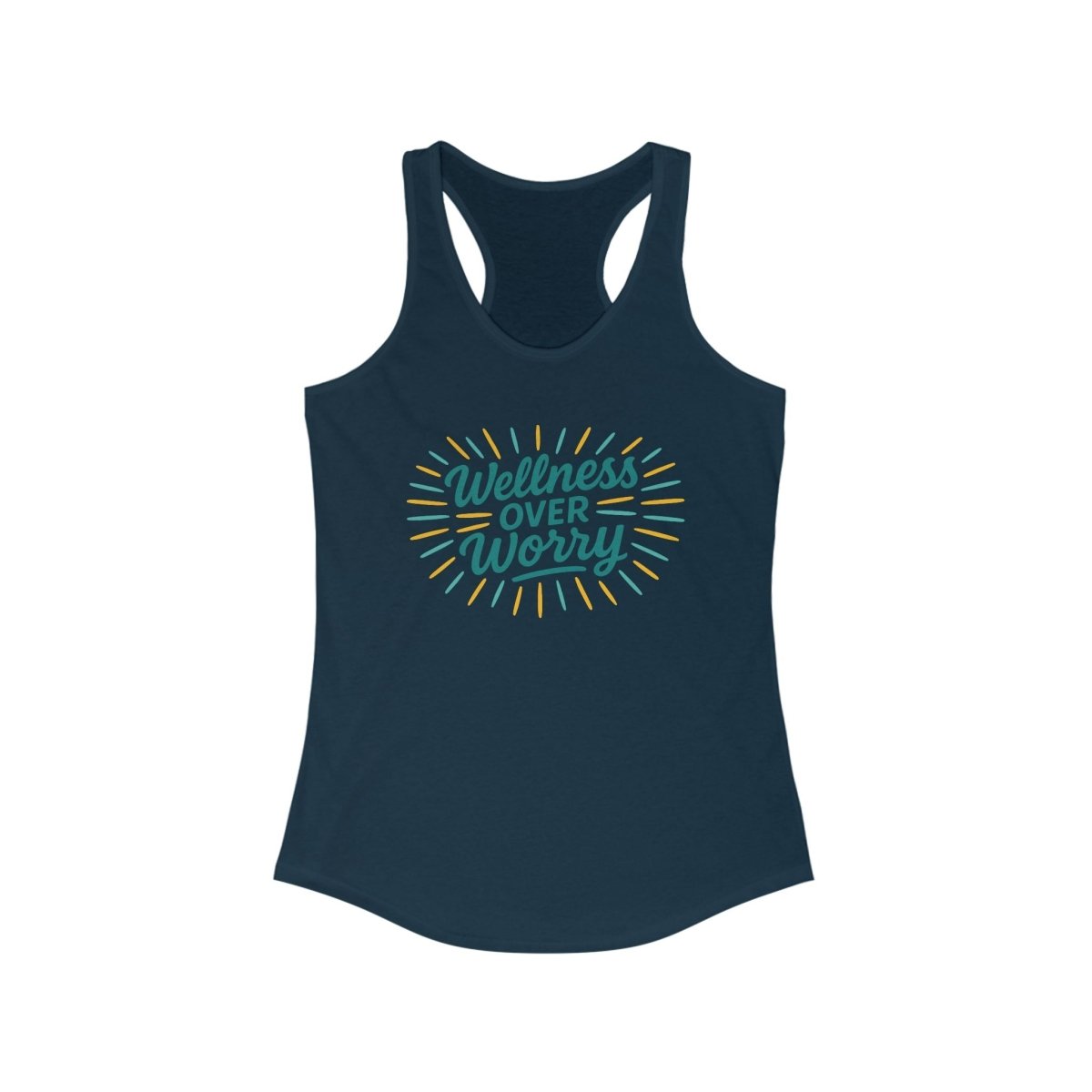 "Wellness Over Worry" Women's Racerback Tank, Motivational Workout Top, Exercise Shirt, Fitness Apparel, Gift for Her MINDSet Colorway 4 - AI Tee Hero