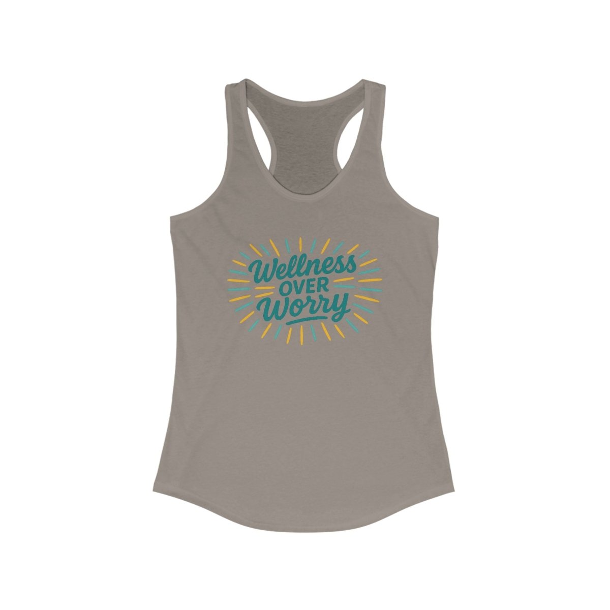 "Wellness Over Worry" Women's Racerback Tank, Motivational Workout Top, Exercise Shirt, Fitness Apparel, Gift for Her MINDSet Colorway 4 - AI Tee Hero