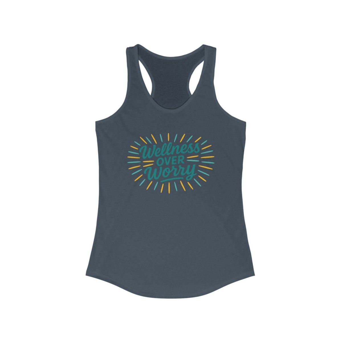 "Wellness Over Worry" Women's Racerback Tank, Motivational Workout Top, Exercise Shirt, Fitness Apparel, Gift for Her MINDSet Colorway 4 - AI Tee Hero