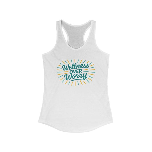 "Wellness Over Worry" Women's Racerback Tank, Motivational Workout Top, Exercise Shirt, Fitness Apparel, Gift for Her MINDSet Colorway 4 - AI Tee Hero