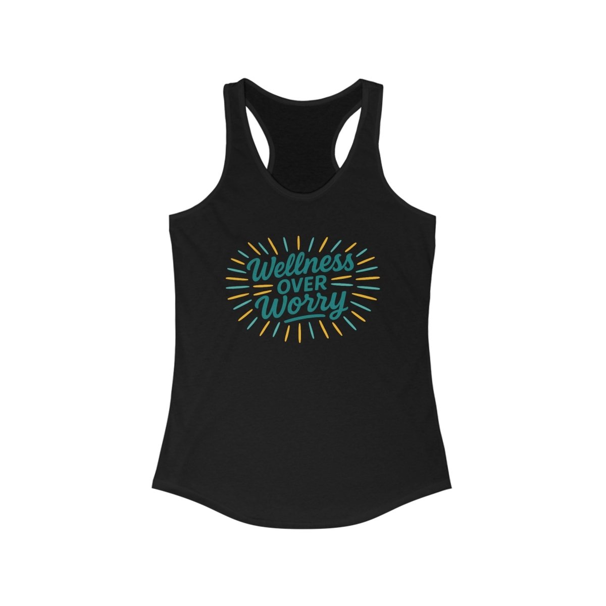 "Wellness Over Worry" Women's Racerback Tank, Motivational Workout Top, Exercise Shirt, Fitness Apparel, Gift for Her MINDSet Colorway 4 - AI Tee Hero