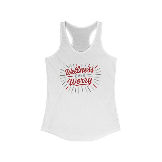 "Wellness Over Worry" Women's Racerback Tank, Motivational Workout Top, Exercise Shirt, Fitness Apparel, Gift for Her MINDSet Colorway 5 - AI Tee Hero