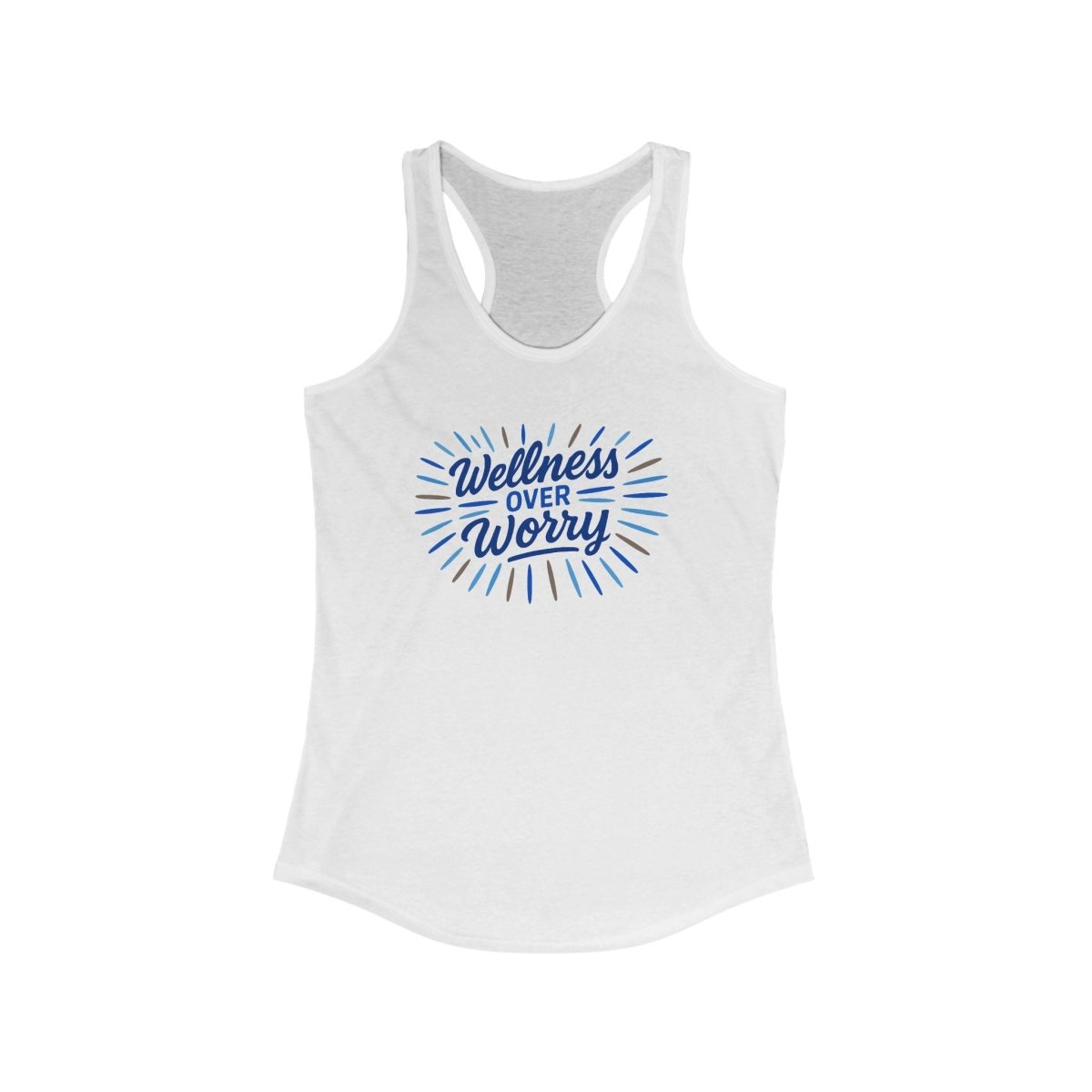 "Wellness Over Worry" Women's Racerback Tank, Motivational Workout Top, Exercise Shirt, Fitness Apparel, Gift for Her MINDSet Colorway 6 - AI Tee Hero
