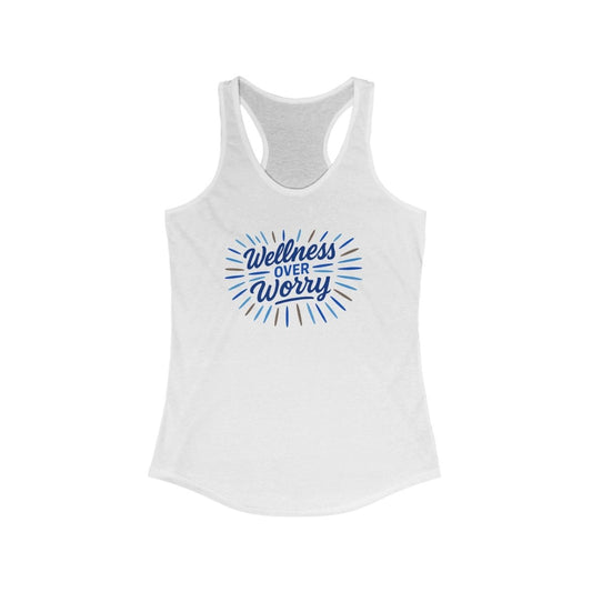 "Wellness Over Worry" Women's Racerback Tank, Motivational Workout Top, Exercise Shirt, Fitness Apparel, Gift for Her MINDSet Colorway 6 - AI Tee Hero